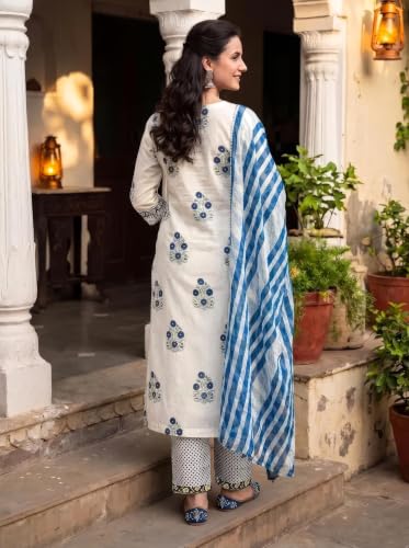 Image of Pinkmint Women Kurta Set Printed V Neck Stright Kurta & Bottom with Dupatta Set