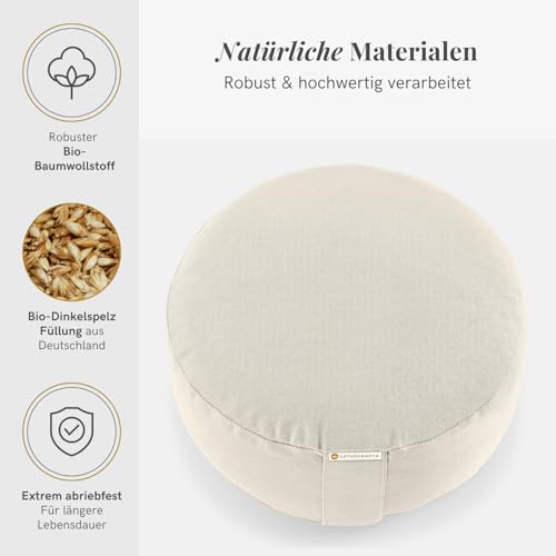 Lotuscrafts® Meditationskissen mit 15 cm Sitzhöhe, Yoga Kissen mit Dinkelfüllung, Yogakissen Rund, Bodenkissen Rund, Yogakissen Meditationskissen, Yogakissen Bezug waschbar, GOTS Zertifiziert – Bild 3