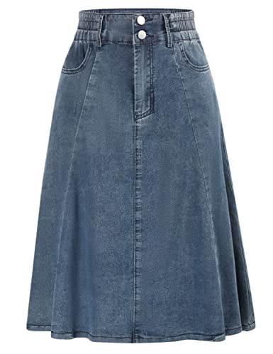 Kate Kasin Plus Size Denim Skirts Elastic Waist Midi Skirt(3Xl,Denim Grey) #TOP6