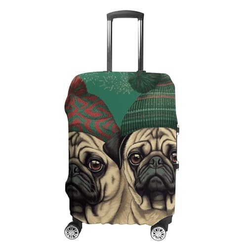 Two Pugs Wearing Hats Luggage Cover Tsa Approved Suitcase Covers for Luggage Elastic Washable Suit Case Covers Anti-Scratch Travel Luggages Sleeve Suitcase Protector Fits 19-30 Inch Case(S)