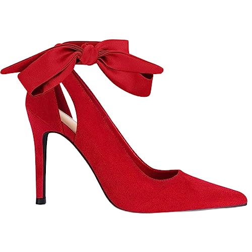 Image of Fashare Womens High Heels Bow Tie Back Sexy Stiletto Ankle Strap Wedding Dress Pumps Shoes