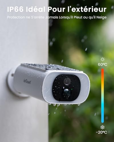 Image of ieGeek 2K 3MP Camera Surveillance WiFi Exterieure sans Fil, 15m Vision Nocturne en Couleur Camera Solaire avec Panneau Solaire, Detection Humaine PIR, Audio Bidirectionnel, Alarme Sonore et Lumineuse