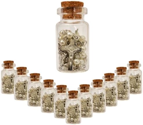 12 Lembrancinhas Garrafinhas de Vidro com Terço de São Bento Bati...