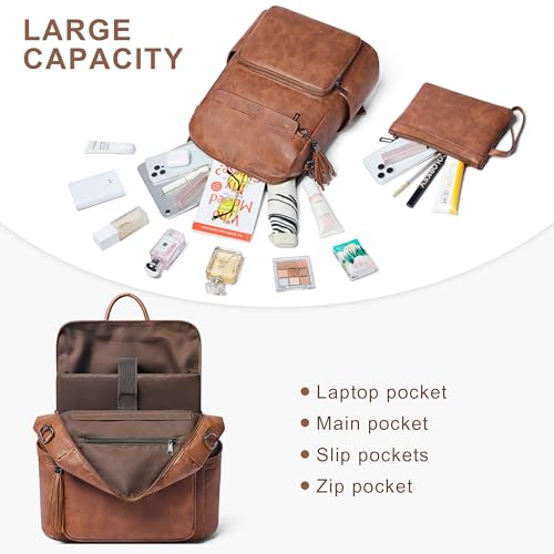 Image of Shrrie Vegan Leather Laptop Backpack for Women 15.6 inch Work Backpack Fashion Travel Backpack Purse for Travel College Work