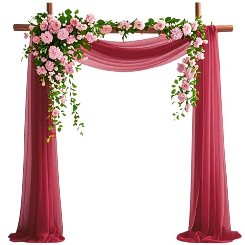 Wedding Arch Draping Fabric, 6.7 Yards Burgundy Sheer Curtains Wedding Decorations for Ceremony, Burgundy Chiffon Draping Fabric 29" x 20ft Backdrop