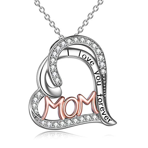 Geschenke für Mama Sterling Silber Mama Schmuck I Love You Forever Herz Anhänger Mama Halskette Schmuck Geburtstagsgeschenke für Mutter Mutter Großmutter von Tochter Sohn Cover