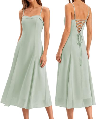 RIHOAS Wedding Guest Dresses for Women Chiffon Sleeveless Midi Dress Green
