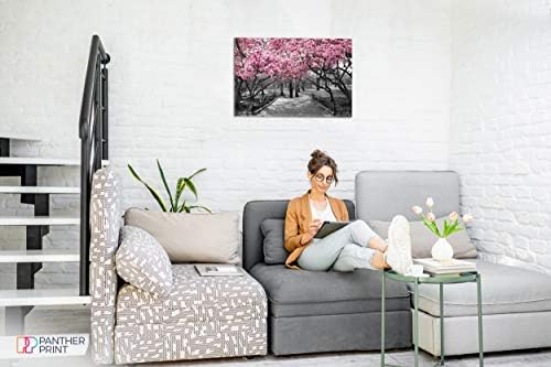 Panther Print, Canvas Wall Art, Pictures for Living Room and Bedroom, Black & White, Pink Blossoms Framed Prints for Walls, Print for Special Occasions (30x20 Inch)
