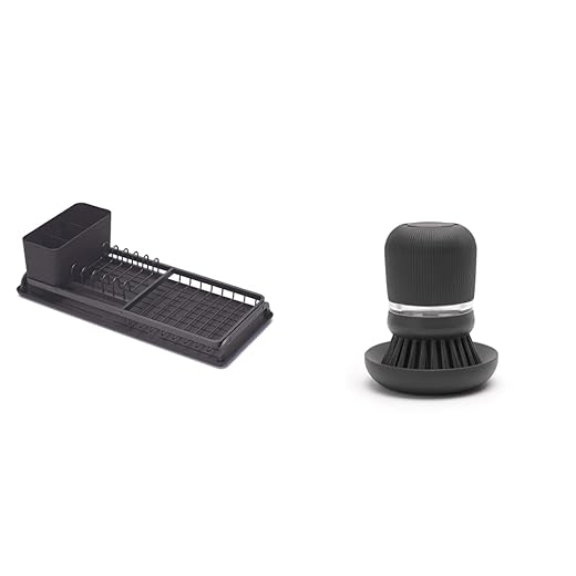 Brabantia SinkSide Afdruiprek Compact - met Bestekhouder - Dark Grey + SinkSide Afwasborstel - met Zeepdispenser- Dark Grey