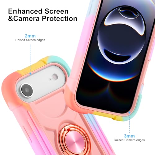 Coque iPhone 17 Air incassable résistante renforcée rose avec anneau de support - 3