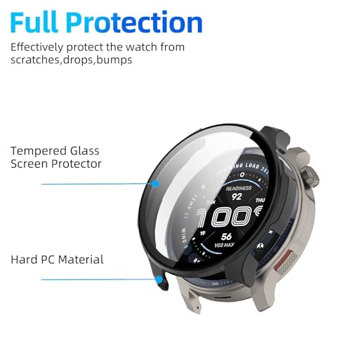 GEJEFA Coque pour Amazfit Balance 2 avec Protection Écran, Ultra-mince Anti-Rayures Dur PC Étui de Protecteur, 9H Dureté Haute Sensibilité Verre Trempé, Noir
