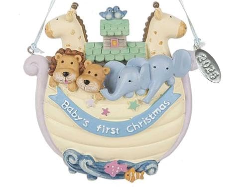 Image of Babys First Christmas Ornament 2025, Baby Ornament Noahs Ark - Can Be Personalized with Baby's Info - Comes in A Gift Box So It's Ready for Giving