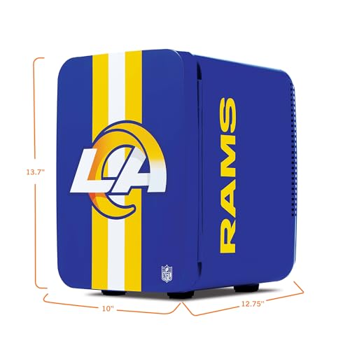 Image of Ukonic NFL Los Angeles Rams 15-Can Mini Fridge 10L - AC /DC Powered, Official Team Colors & Logo, Portable Cooler for Tailgates, Home, Office, or Car