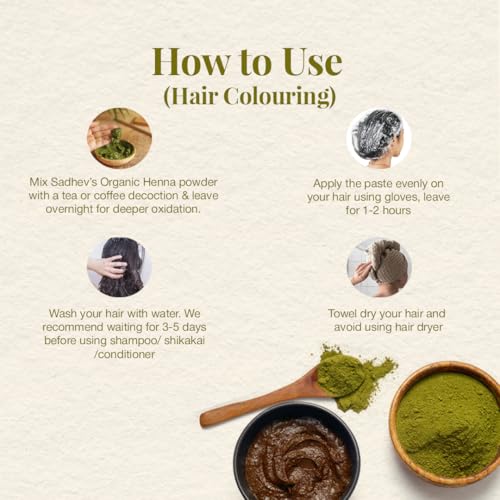 Image of SADHEV Ayurvedic Organic Henna Powder | 100% Pure Farm-Grown Mehendi | Covers Greys,Conditions & Strengthens Hair | Adds Natural Shine & Volume | Vegan,Chemical & Ammonia Free | For Men & Women |100gm
