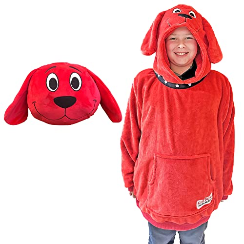 Plushible Oversized Blanket Hoodie - Comfy Snugible Wrap Cape & Front Pocket for Kids Soft Fleece Wearable Blanket Hoodie - Clifford