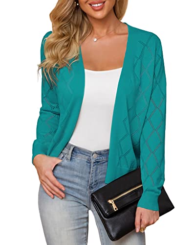 Women's Cardigan Sweaters Lightweight Open Front Long Sleeve Hollow Out (S-2X)