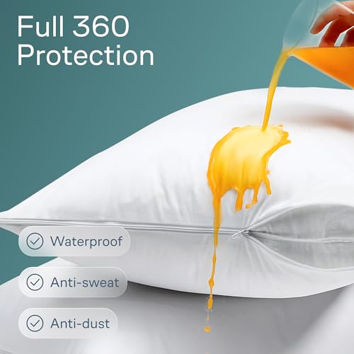 Niagara 4 Pack Waterproof Pillow Protectors Queen 20x30 Inches Smooth Zipper Premium Encasement Covers Quiet Cases Set White