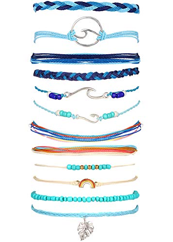 Dcfywl731 String VSCO Bracelets Ocean Wave Bracelet Adjustable Waterproof Handmade Strand Braided Rope Summer Sunflower Boho Bracelet Set Women Teen Girls (3pcs Set 1)