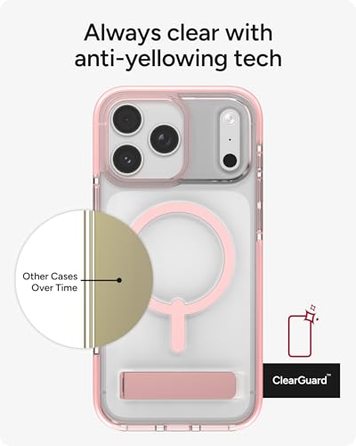 Image of ZAGG Santa Cruz Snap Case with Kickstand for iPhone 17 Pro Max - Pink Sorbet, Drop Protection (13ft /4m), MagSafe Charging Compatible, ClearGuard Anti-Yellowing Technology, Scratch Resistant Phone Case