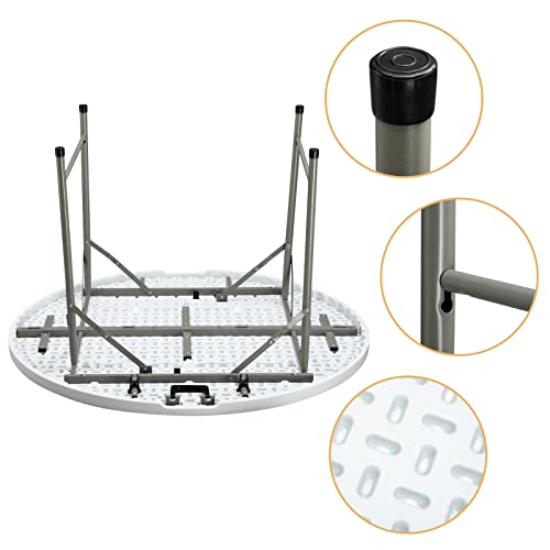 Alimorden 4Ft Round Bi-Folding Camp Picnic Table, 48" Portable Plastic Dining Table, Event Commercial Table, Indoor&Outdoor Heavy Duty Trestle Table For Wedding, Party, Garden, Patio, White Granite #TOP2