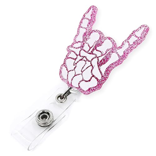 Funny Skeleton Hand Badge Reel Retractable for Nurse Nursing RN CNA Doctor & Medical Worker | Halloween Radiology X-ray Tech ID Name Badge Holder with Alligator Clip & 24” Durable Nylon Cord | Acrylic