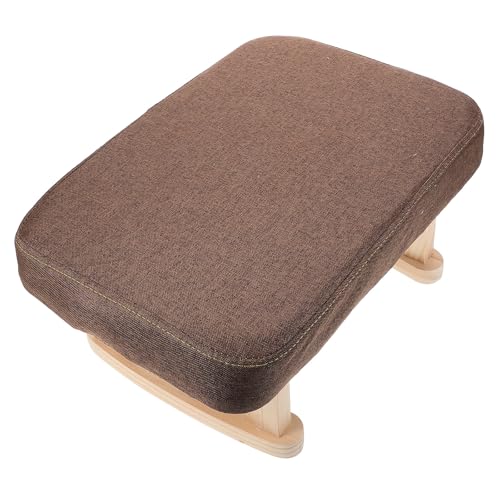 Petit tabouret en lin café et bois pour entrée ou salon