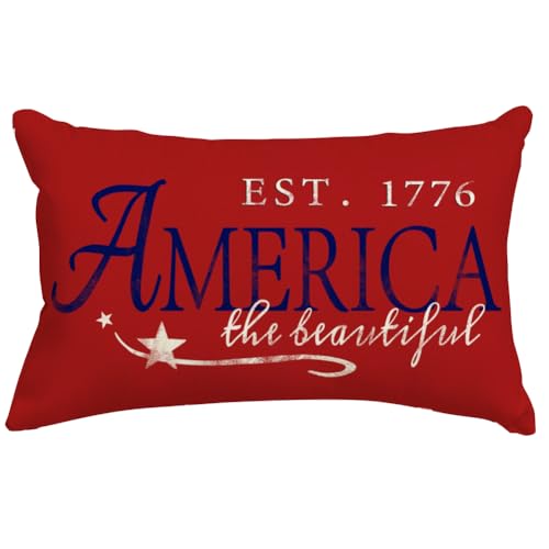 RABUSOFA 4th of July Pillow Covers 12x20 Red Patriotic Signs Decoration