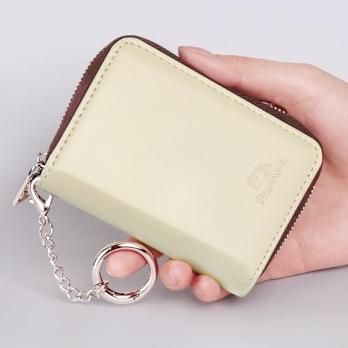 Image of FurArt Zipper Wallet Women, RFID Blocking Credit Card Wallet, Business Card Holder, Compact Size KeyChain Wallet, Oil Wax Beige, small, Classic