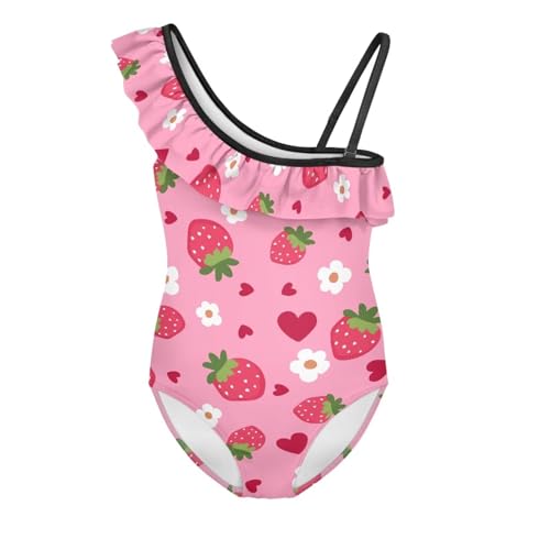 Image of Girls One Piece Bathing Suit,Slim-Fit Ruffle Strap Swimsuit with Adjustable Strap Quick Dry Summer Beach Swim Suit