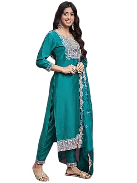 Women's Beautiful Heavy Cotton Blend Embroidered Salwar Suit For Women Readymade Salwar Suit Set Full-Stitched Top Pant and Duppata For Any Occasion-picture-30