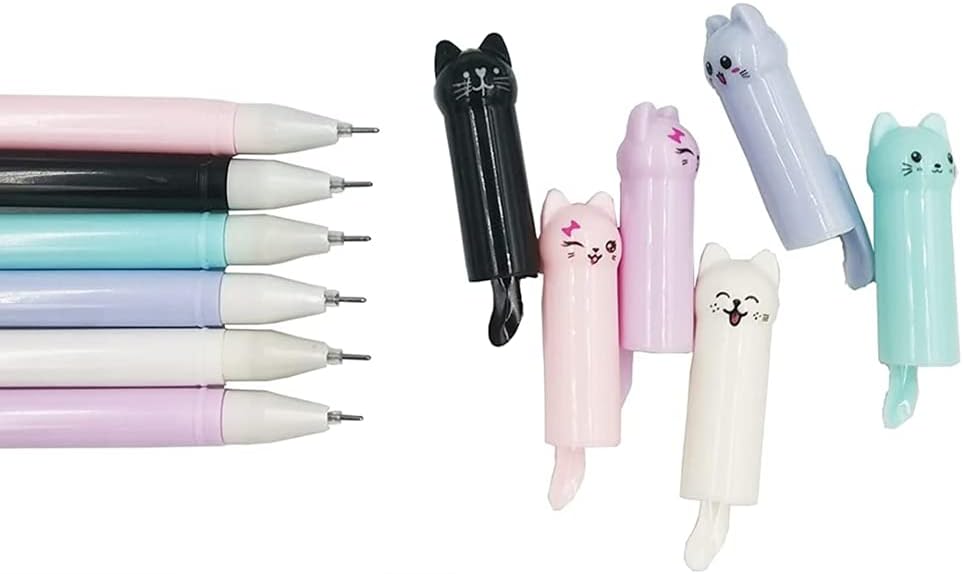Cute Cat Pen 0.5 mm Gel Pens Black Ball Point Pens for School Office Supplies (12 Pieces)