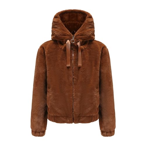 Manteau chaud à capuche femme avec pull d'hiver veste fausse fourrure zippée