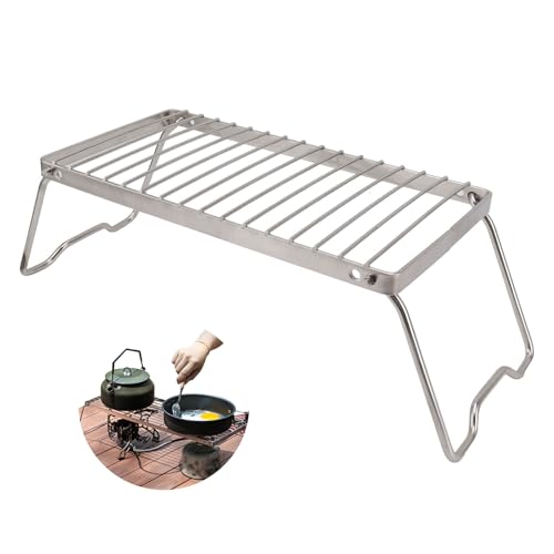 HERCHR Large Folding Campfire Grill, Stainless Steel Grate Heavy Duty Portable Camping Grill Steel Over Fire Camp Gril for Outdoor Camping Cooking