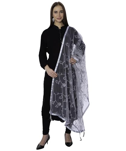 Image of ZEN APPAREL Women's Embroidered Net Dupatta with Lace Borders (Z-101) Premium Net Fabric Golden Aari Work