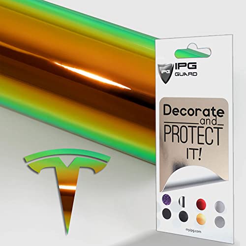 Image of IPG Compatible with Model Y Decal Sticker (8 Logo Set) Overlay Stickers Do it Yourself Stickers Set Personalize Your Tesla (Mirror Green Gold)