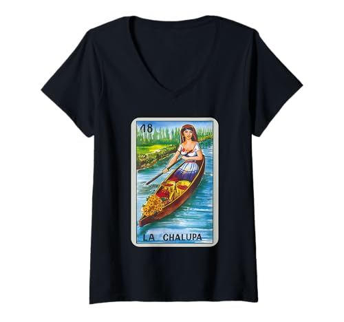 Womens La Chalupa Card Mexican Lottery Card V-Neck T-Shirt