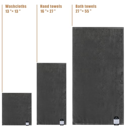 SEMAXE Grey Bathroom Towels Set, 2 Bath Towels, 2 Hand Towels, 4 Washcloths, 100% Cotton Towel for Bathroom, Soft Fluffy and Absorbent Towel, 8 Piece Towel Set