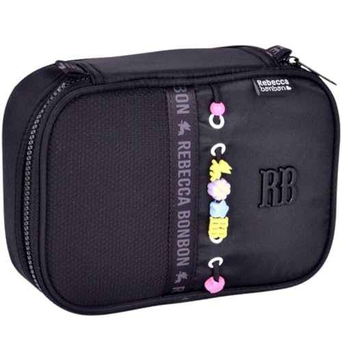 Rebecca Bonbon Estojo Escolar, 36 Canetas, com Divisórias e Elásticos Internos, Fecho em Zíper, Material Resistente (Preto)