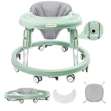 Baby Walker with Wheels, One-Touch Folding Baby Walkers, 7-Speed Height Adjustment with Large Dinner Plate, Anti-Roll 8-Wheel with Brake for 6-18 Months Baby (Green)