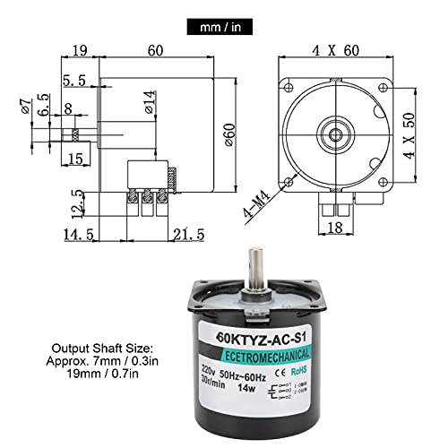 Xd60Ktyz Ac Synchronous Motor , Industrial Motors Pneumatic Motors 14W Copper Material Permanent Magnet Low Speed 2‑Way High Torsion Central Shaft For Micro Machinery[110V-80Rpm/Min] #TOP1