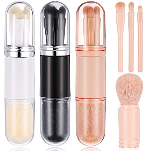 3 Sets Small Travel Brush Makeup Set 4 In 1 Portable Mini Lip Brush Foundation Blending Powder Eye Shadow For Women Facial Set #TOP18