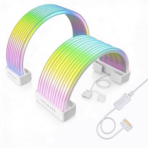 TECWARE Flex RGB Cable Cover Kit | Compatible with 24-Pin Motherboard and 8-Pin/16-Pin GPU | ARGB PSU Cable Extension with 5V 3-Pin Sync | RGB Lighting Kit for PC Cables | White