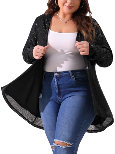 Agnes Orinda Plus Size Sequin Cardigans for Sparkly Long Sleeve Open Front Outerwear Coat Shimmer Glitter Jacket2