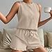 Women's Ruffle Short Sets 2 Piece Outfits Fashion Sleeveless Tank Top and Shorts Pajamas Set Casual Loose Outfits Beige S