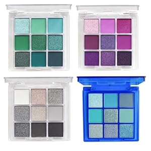 4 Pack/Set Eyeshadow Palette Set– 9 Colors Eye Makeup Kit, Black, Blue, Green, Purple Eyeshadow Shades, Convenient Portable Travel Eyeshadow Palette (4 Pack/Set A)