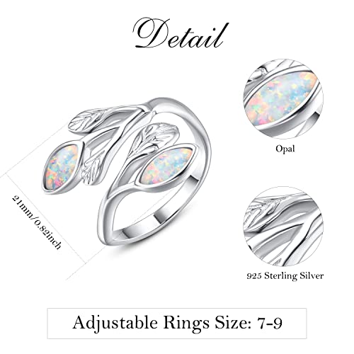 Praymos 925 Sterling Silver Olive Leaf Ring White Opal Adjustable Sized Ring Friendship Ring Olive Branch Nature Inspired Jewellery Us 7-9 #TOP3