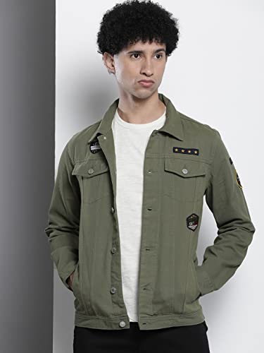 Image of The Indian Garage Co Men Slim Fit Badges Trucker Jacket