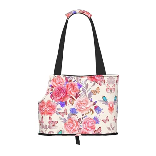 Sac de transport pour petits chiens imprimé fleur rose chat - 2