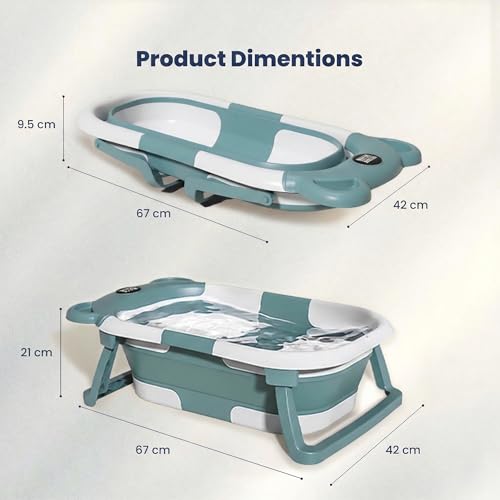 Image of TINSY Foldable Baby Bath Tub with Built-in Water Thermometer & Soft Head Support Pillow | Portable Newborn Bathtub | Anti-Slip Legs | Space-Saving Infant Bath Tub for Babies & Toddlers | Misty Blue
