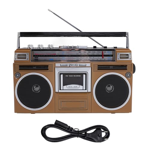 Grabadora de Cassette Portátil, Bluetooth FM MW SW1 SW2 Radio Cassette USB Al Convertidor MP3 para el Hogar Al Aire Libre (Enchufe de la UE)